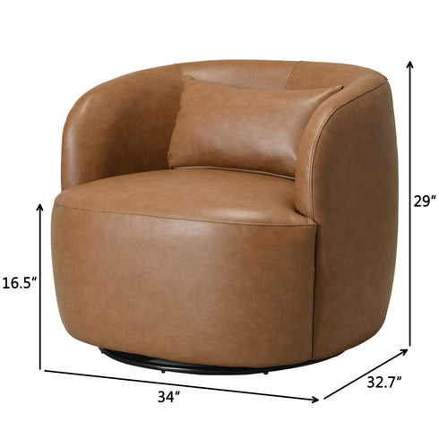 Ashlie Faux Leather Swivel Chair - Camel Modern Swivel Chair | Faux Leather Armchairs | Kinwell Furniture | Swivel Accent Chairs
